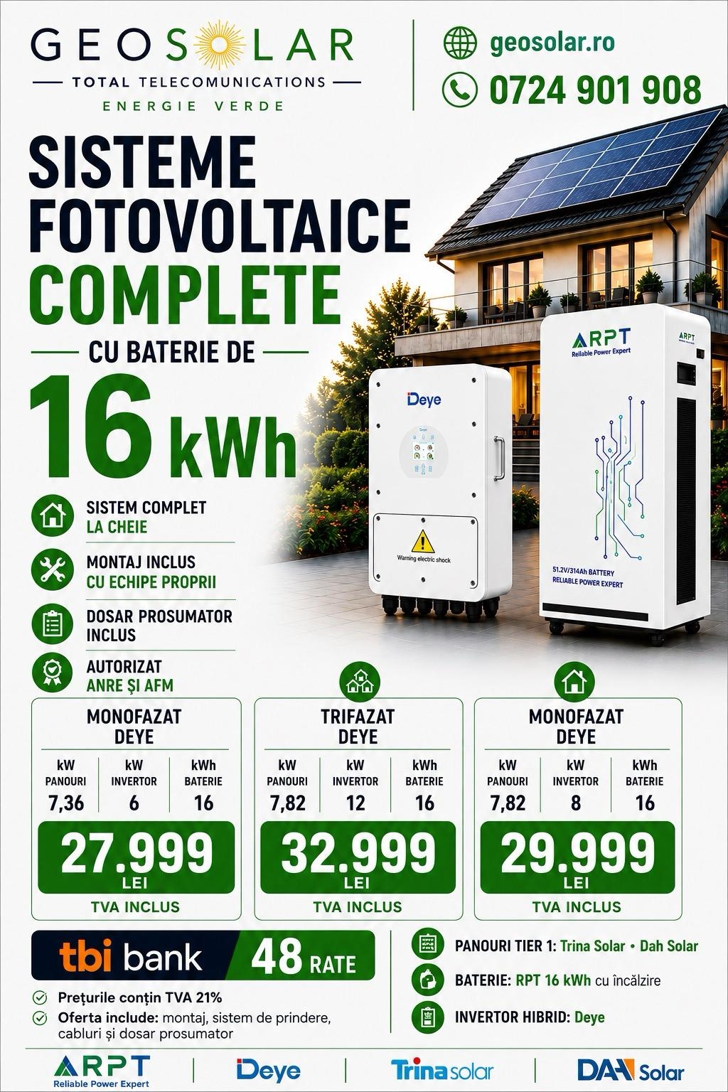 Sistem fotovoltaic monofazat 7,36 kW